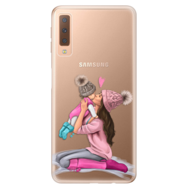Odolné silikonové pouzdro iSaprio - Kissing Mom - Brunette and Girl - Samsung Galaxy A7 (2018)