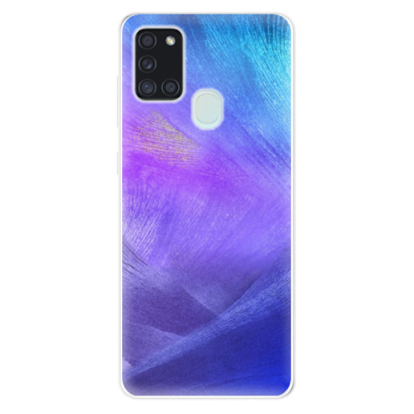 Odolné silikonové pouzdro iSaprio - Purple Feathers na mobil Samsung Galaxy A21s (Odolný silikonový kryt, obal, pouzdro iSaprio s motivem Purple Feathers na mobilní telefon Samsung Galaxy A21s)