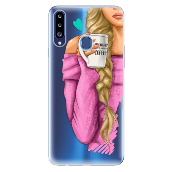 Odolné silikonové pouzdro iSaprio - My Coffe and Blond Girl - Samsung Galaxy A20s