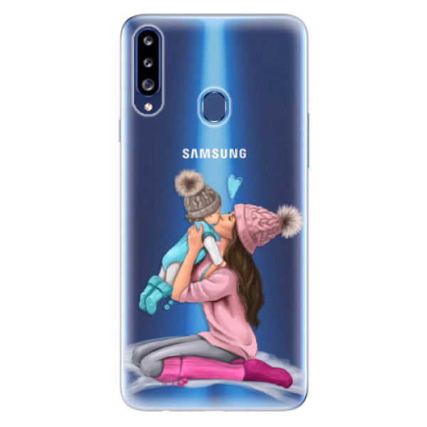 Odolné silikonové pouzdro iSaprio - Kissing Mom - Brunette and Boy - Samsung Galaxy A20s