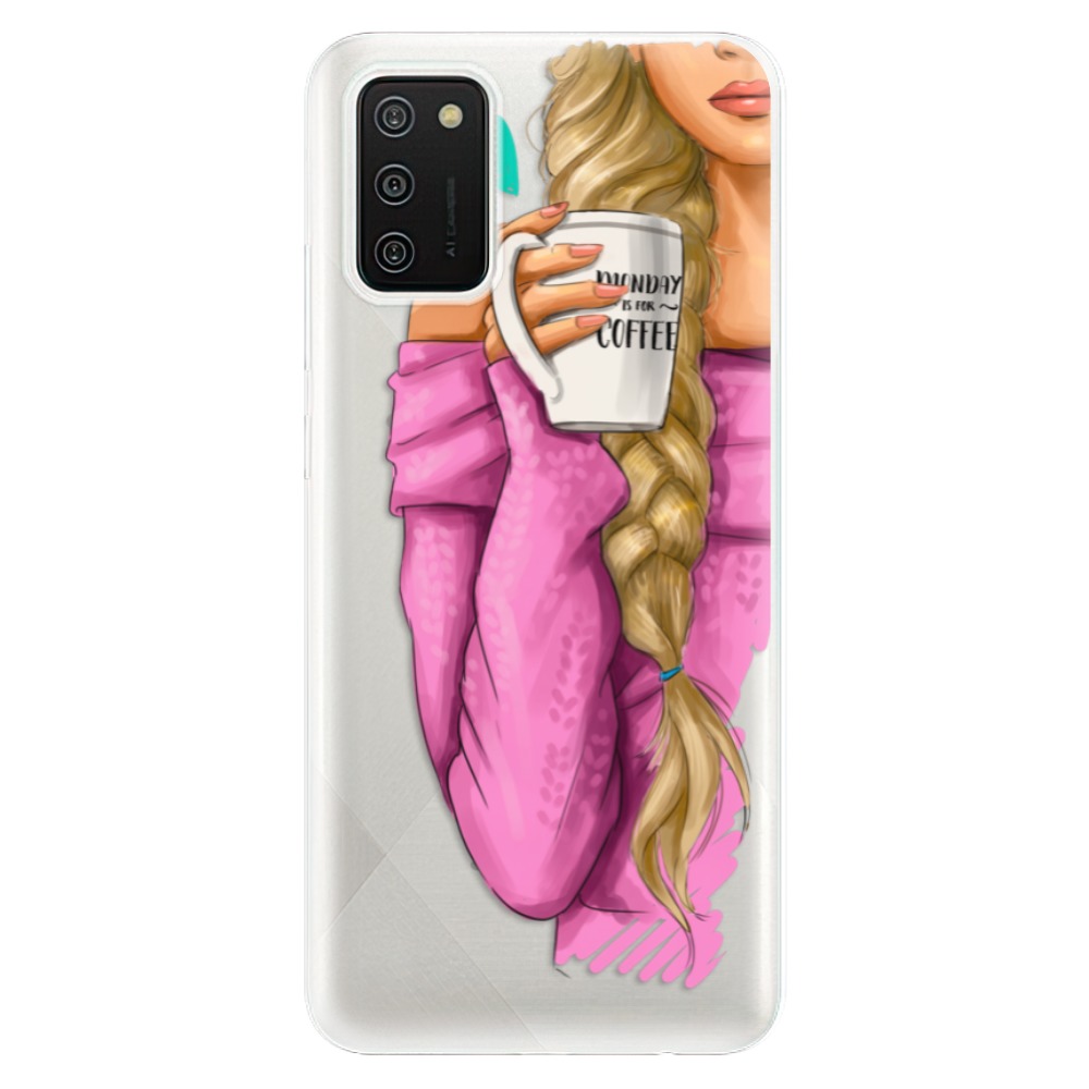 Odolné silikonové pouzdro iSaprio - My Coffe and Blond Girl - Samsung Galaxy A02s