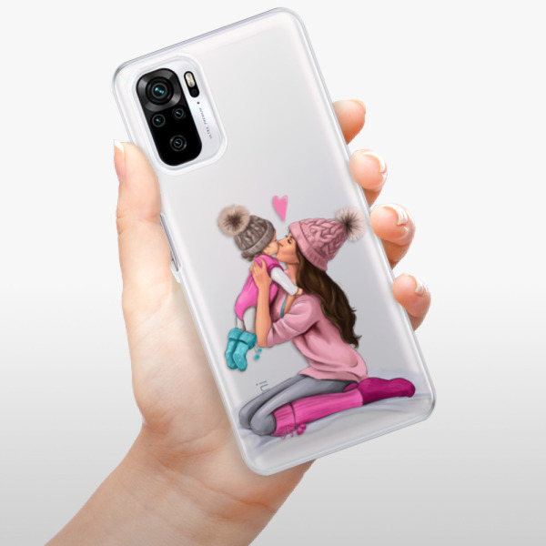 Odolné silikonové pouzdro iSaprio - Kissing Mom - Brunette and Girl - Xiaomi Redmi Note 10 / Note 10S