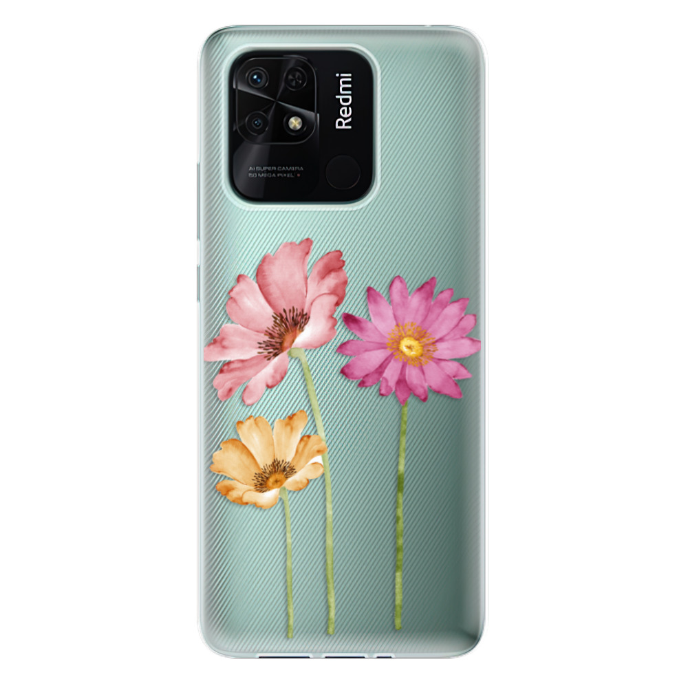 Silikonové odolné pouzdro iSaprio - Three Flowers na mobil Xiaomi Redmi 10C (Silikonový odolný kryt, obal, pouzdro iSaprio - Three Flowers na mobilní telefon Xiaomi Redmi 10C)