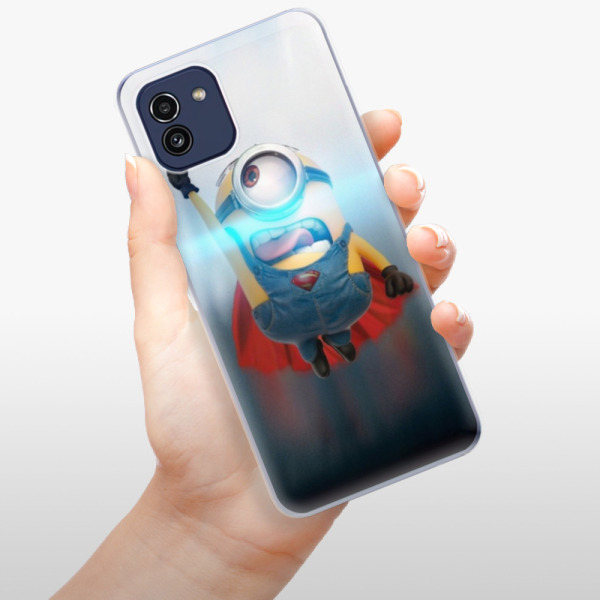 Odolné silikonové pouzdro iSaprio - Mimons Superman 02 - Samsung Galaxy A03