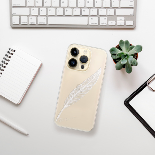 Odolné silikonové pouzdro iSaprio - Writing By Feather - white - iPhone 14 Pro