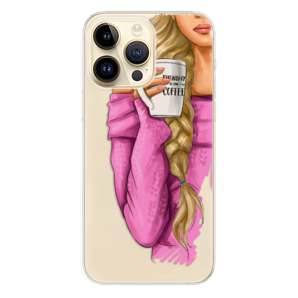 Odolné silikonové pouzdro iSaprio - My Coffe and Blond Girl - iPhone 14 Pro Max