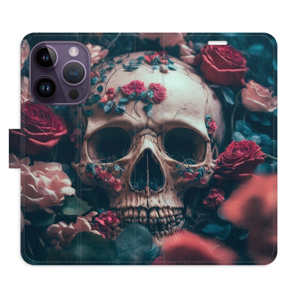 Flipové pouzdro iSaprio - Skull in Roses 02 - iPhone 14 Pro