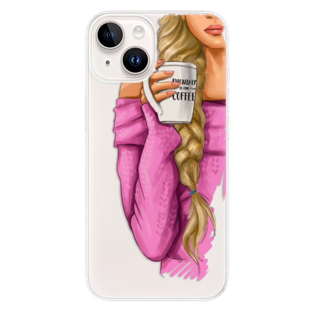 Odolné silikonové pouzdro iSaprio - My Coffe and Blond Girl - iPhone 15