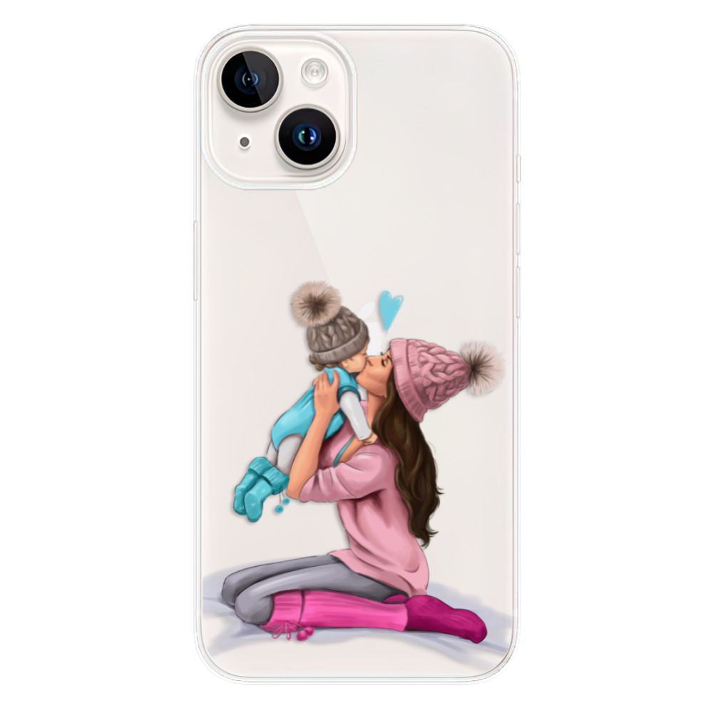 Odolné silikonové pouzdro iSaprio - Kissing Mom - Brunette and Boy - iPhone 15