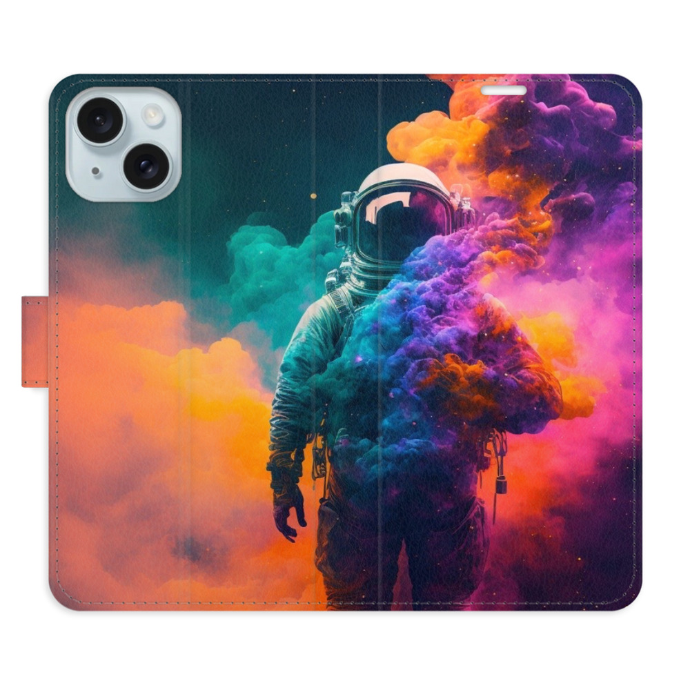 Knížkové flip pouzdro iSaprio s kapsičkami na karty - Astronaut in Colours 02 - Apple iPhone 15 (Flip knížkové pouzdro, kryt, obal iSaprio s kapsičkami na karty a motivem Astronaut in Colours 02 na mobil Apple iPhone 15)