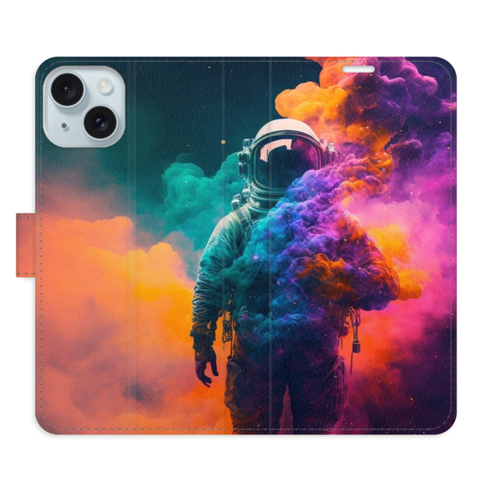 Knížkové flip pouzdro iSaprio s kapsičkami na karty - Astronaut in Colours 02 - Apple iPhone 15 Plus (Flip knížkové pouzdro, kryt, obal iSaprio s kapsičkami na karty a motivem Astronaut in Colours 02 na mobil Apple iPhone 15 Plus)