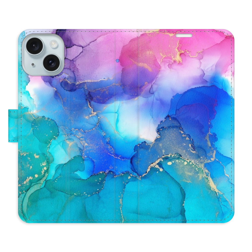 Knížkové flip pouzdro iSaprio s kapsičkami na karty - BluePink Paint - Apple iPhone 15 Plus (Flip knížkové pouzdro, kryt, obal iSaprio s kapsičkami na karty a motivem BluePink Paint na mobil Apple iPhone 15 Plus)