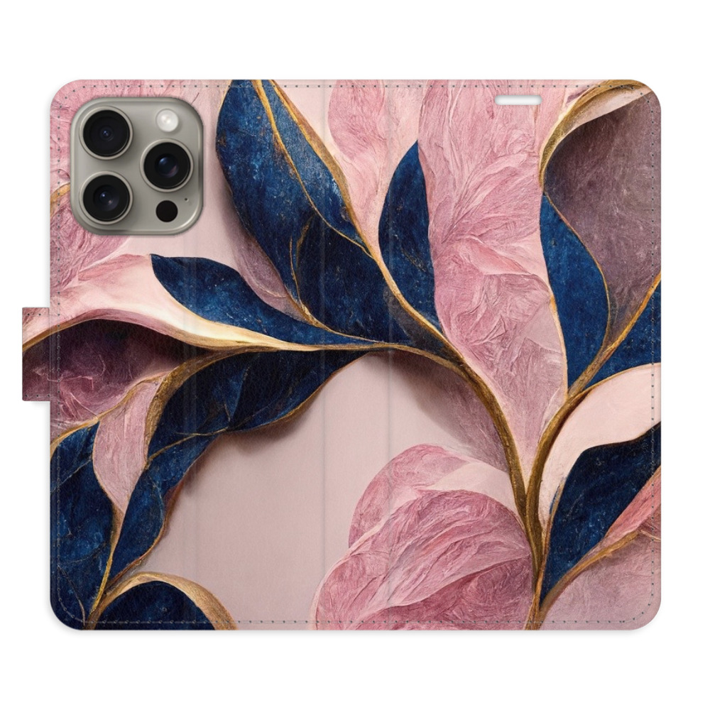 Flipové pouzdro iSaprio - Pink Leaves - iPhone 15 Pro Max