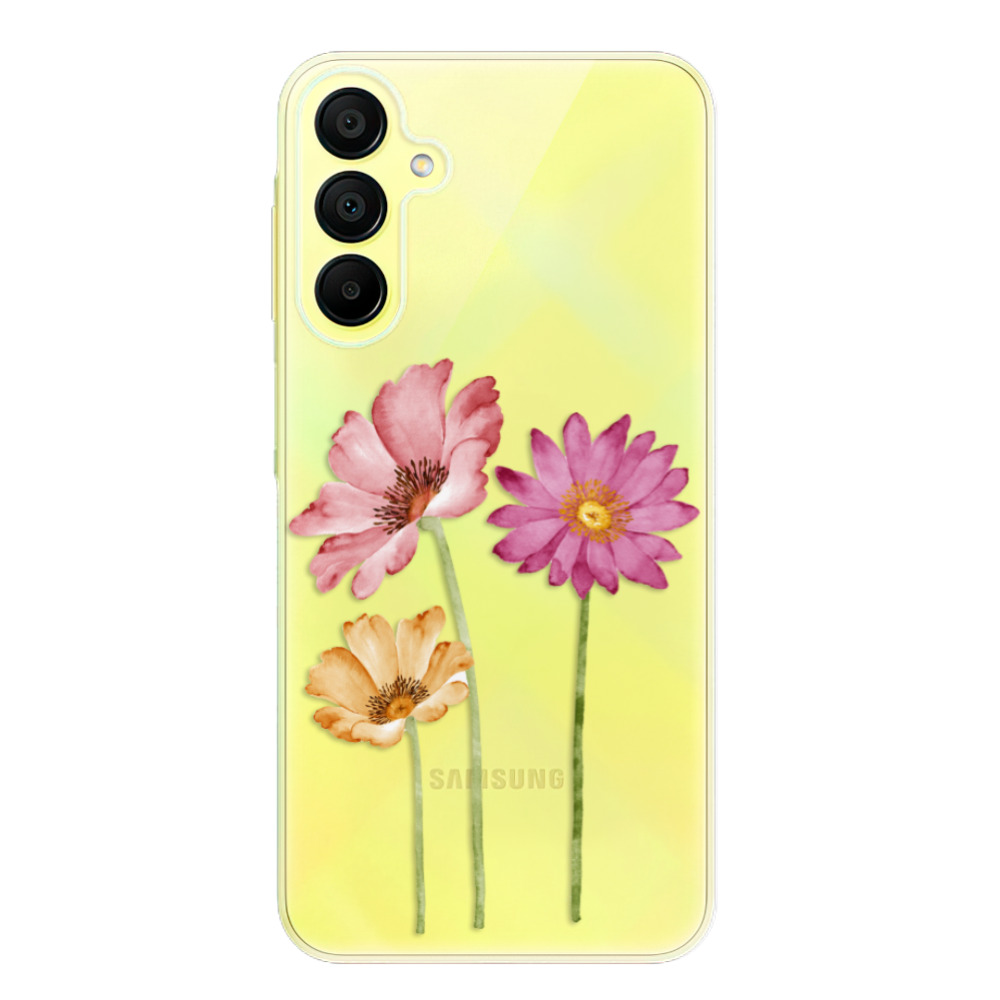 Silikonové odolné pouzdro iSaprio Three Flowers - Samsung Galaxy A15 / A15 5G (Odolný silikonový kryt, obal, pouzdro iSaprio Three Flowers na mobil Samsung Galaxy A15 / A15 5G)