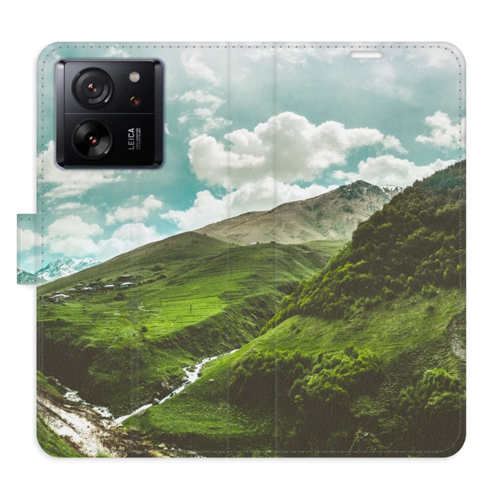 Flip pouzdro iSaprio - Mountain Valley - Xiaomi 13T / 13T Pro s kapsičkami na karty (Flip knížkové pouzdro, kryt, obal iSaprio s přihrádkami na karty a motivem Mountain Valley pro mobil Xiaomi 13T / 13T Pro)