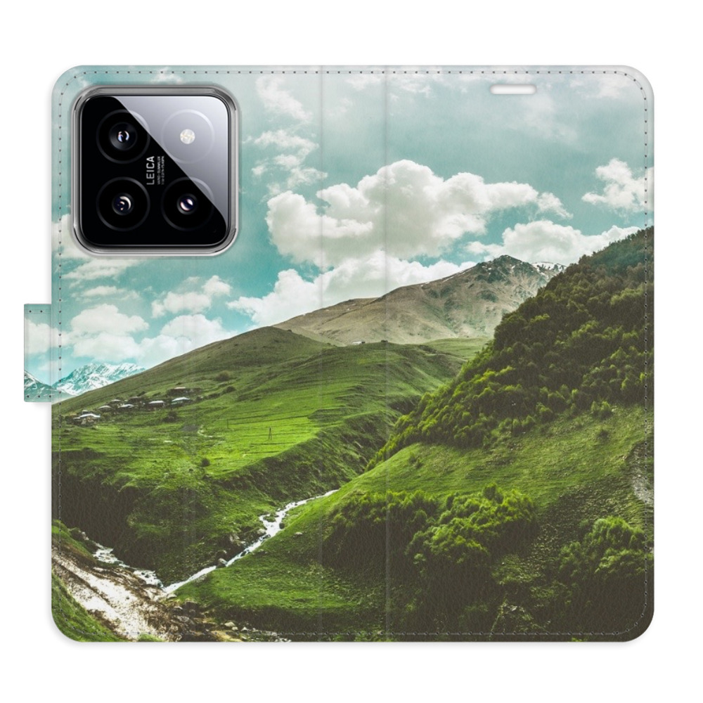 Flip pouzdro iSaprio - Mountain Valley - Xiaomi 14 s kapsičkami na karty (Flip knížkové pouzdro, kryt, obal iSaprio s přihrádkami na karty a motivem Mountain Valley pro mobil Xiaomi 14)