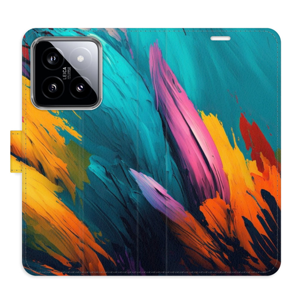 Flip pouzdro iSaprio - Orange Paint 02 - Xiaomi 14 s kapsičkami na karty (Flip knížkové pouzdro, kryt, obal iSaprio s přihrádkami na karty a motivem Orange Paint 02 pro mobil Xiaomi 14)
