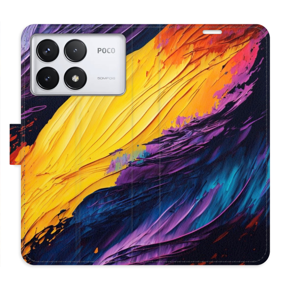 Knížkové flip pouzdro iSaprio s kapsičkami na karty - Fire Paint - Xiaomi Poco F6 Pro (Flip knížkové pouzdro, kryt, obal iSaprio s kapsičkami na karty a motivem - Fire Paint - Xiaomi Poco F6 Pro)