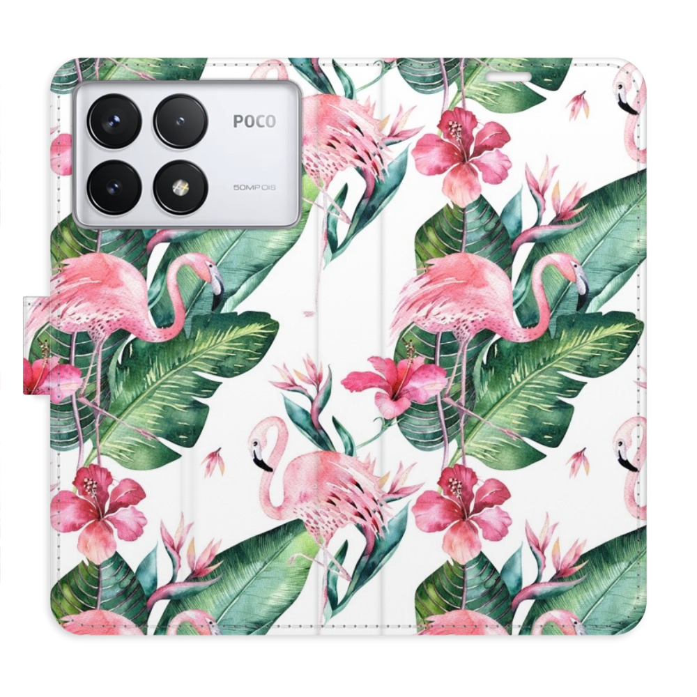 Knížkové flip pouzdro iSaprio s kapsičkami na karty - Flamingos Pattern - Xiaomi Poco F6 Pro (Flip knížkové pouzdro, kryt, obal iSaprio s kapsičkami na karty a motivem - Flamingos Pattern - Xiaomi Poco F6 Pro)